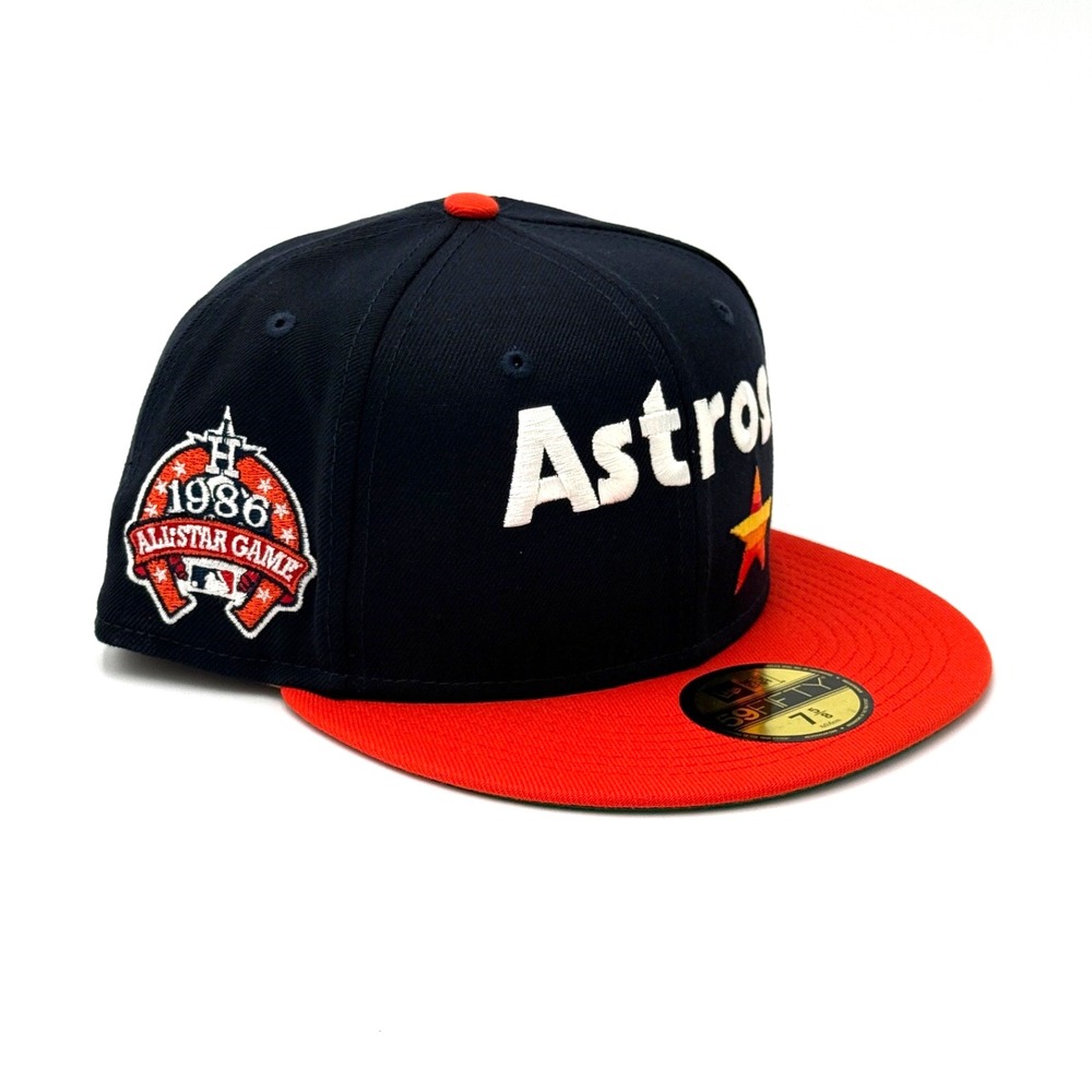 New Era Houston Astros 59Fifty Fitted Hat Retro Script 1986 ASG Patch Sz 7 5/8